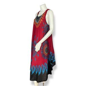 Durga Dress‎ Mandala Asymmetrical Hemline Sleeveless Boho Hippie Sleeveless Red